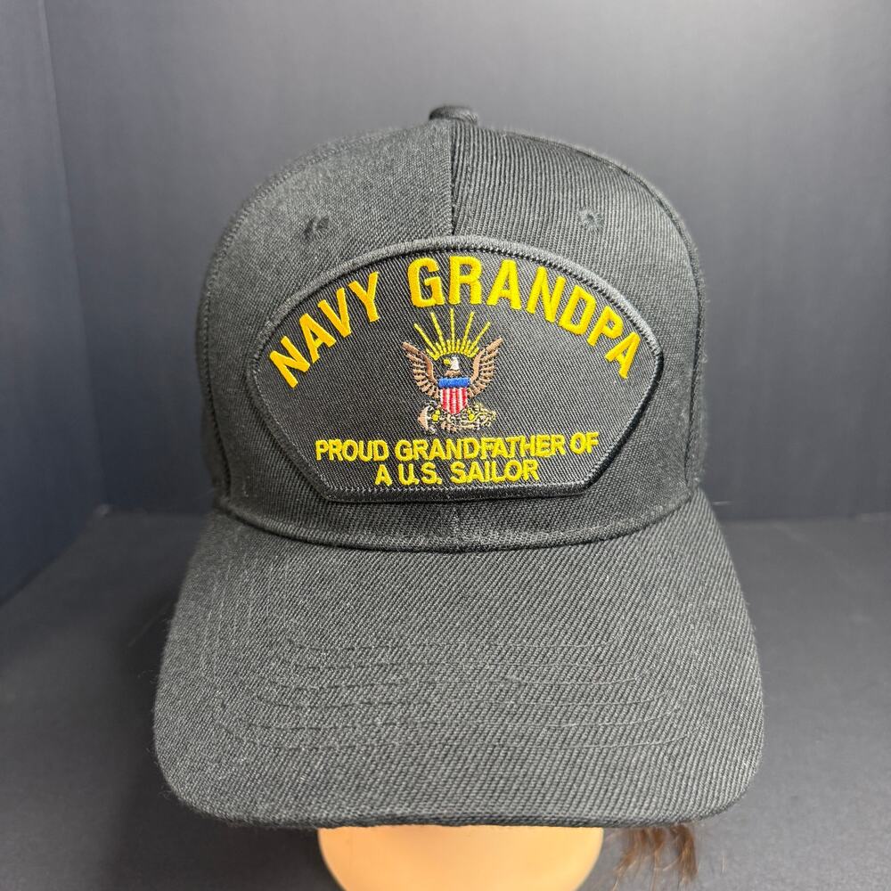 Navy Grandpa Proud Grandfather of a US Sailor Hat Black Eagle Embroidered Cap